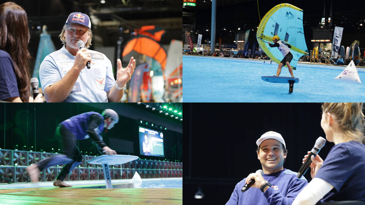 Action und Moderation am Pool in Halle 17 - Björn Dunkerbeck und Philip Köster im Interview