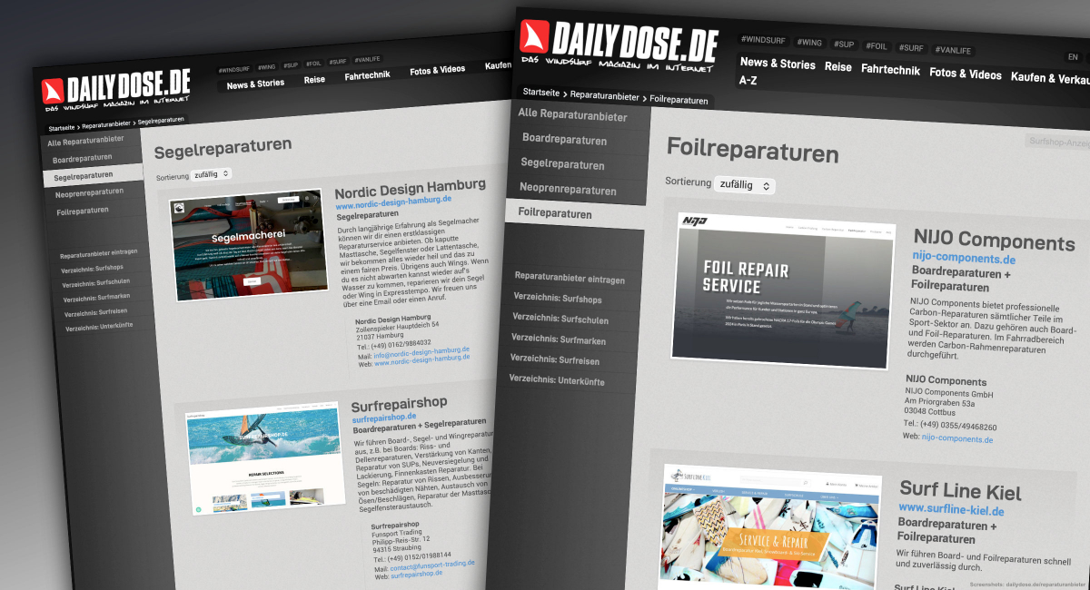 Reparatur von Boards, Segeln, Wings, Neopren, Foils