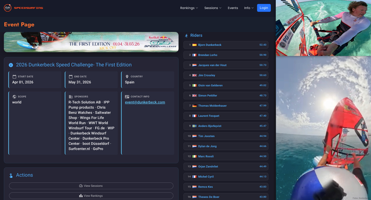 Die Dunkerbeck Speed Challenge wird über das Portal gps-speedsurfing.com abgewickelt.