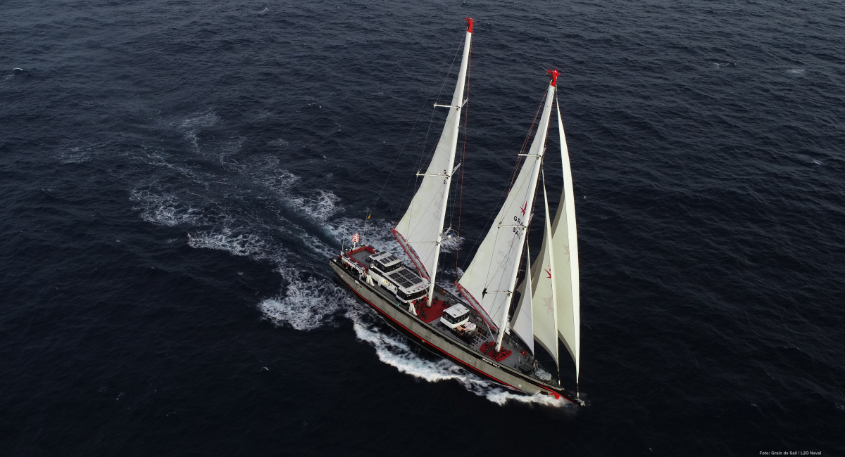 Konzeptträger: Die Grain de Sail II ist 52 Meter lang. Die Grain de Sail III wird bei doppelter Länge gut 8,5 Mal so viel Fracht transportieren können.