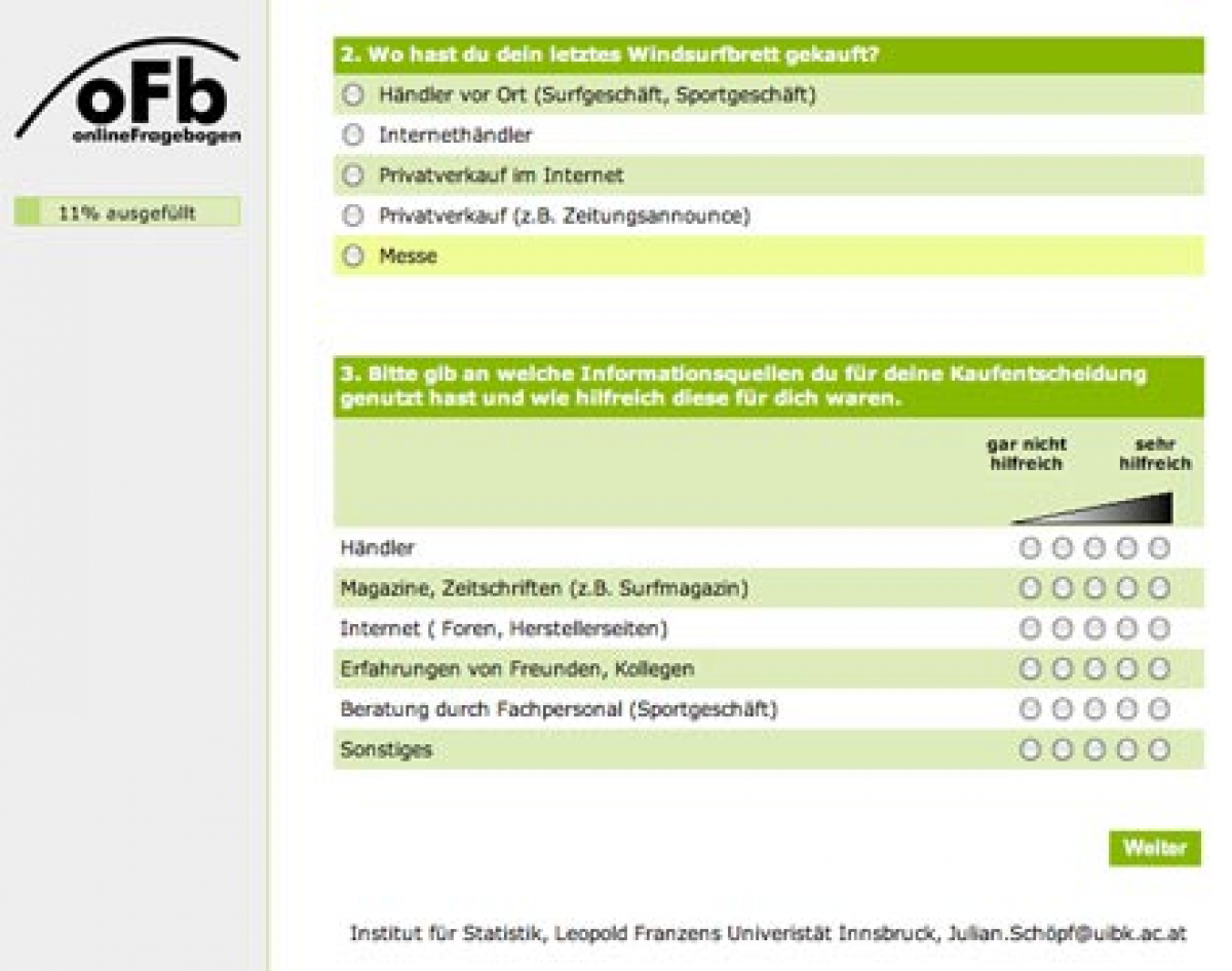 Umfrage Uni Innsbruck - Kaufverhalten der Windsurfer