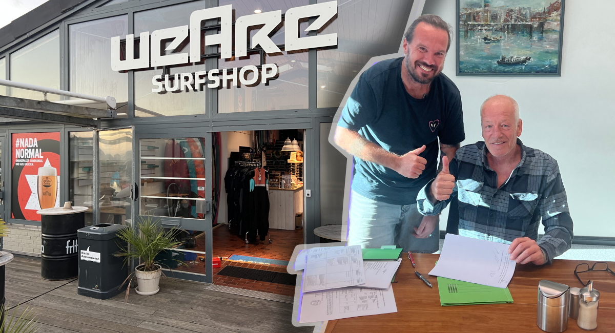 Generationenwechsel: Sebastian Emmeluth (li.) und Vorbesitzer Markus von Melle (re.) bei der Vertragsunterzeichnung beim Notar.