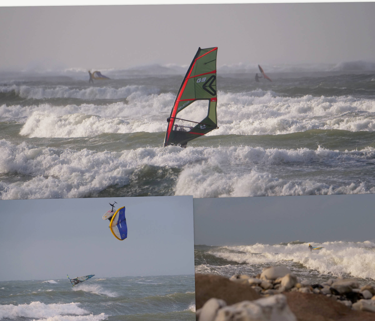 Session im Abendlicht - Windsurfen und Wingfoilen